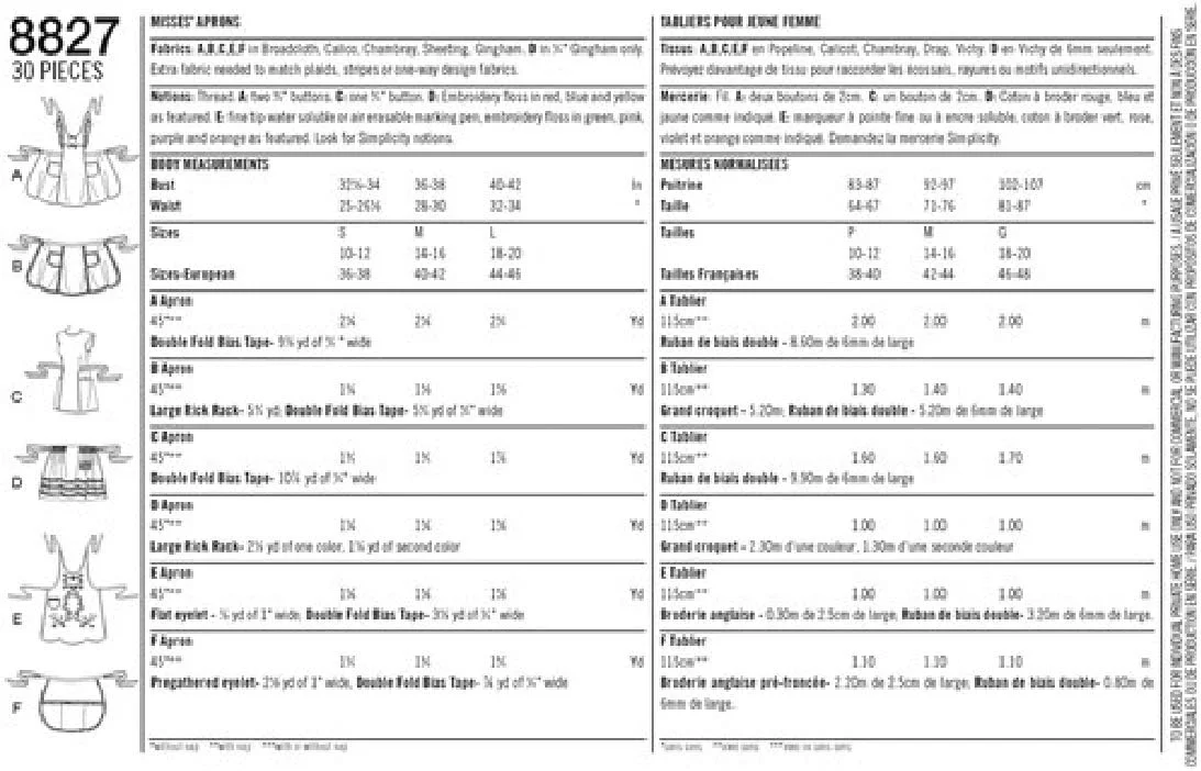 الگوی خیاطی پیش بند Simplicity 8827 A