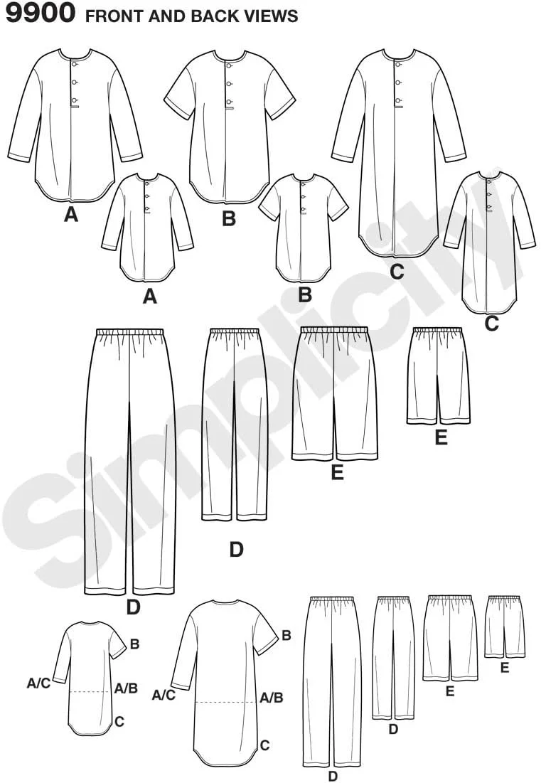 الگوی خیاطی سادگی 9900 لباس راحتی پسرانه و مردانه، A (S-M-L/S-M-L-XL)