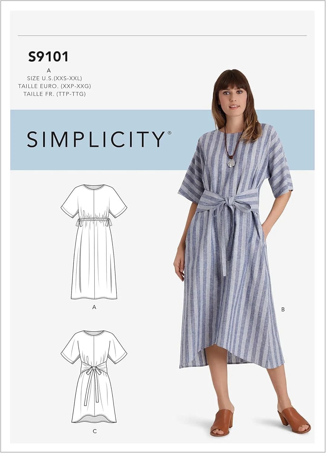 الگوی خیاطی سادگی S9101، لباس‌های زنانه پولیور در دو قد، متنوع، A (XXS-XS-S-M-L-XL-XXL)