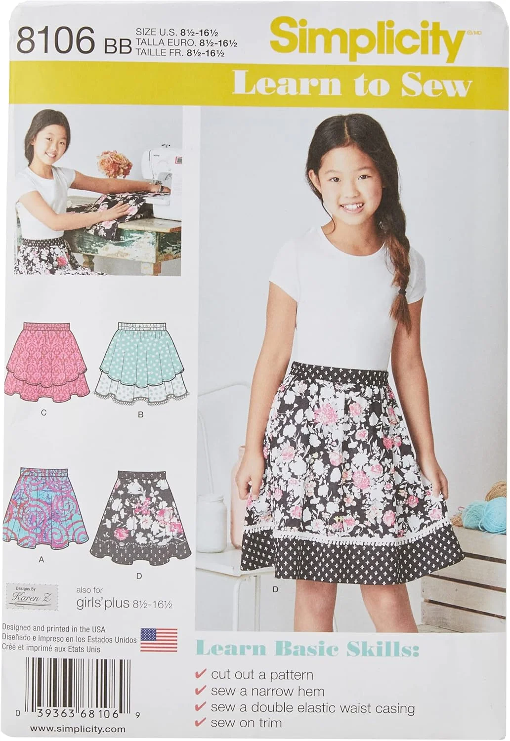 الگوی سادگی 8106 BB آموزش دوخت دامن دخترانه پلاس، کاغذی، 22x15x1 سانتی متر