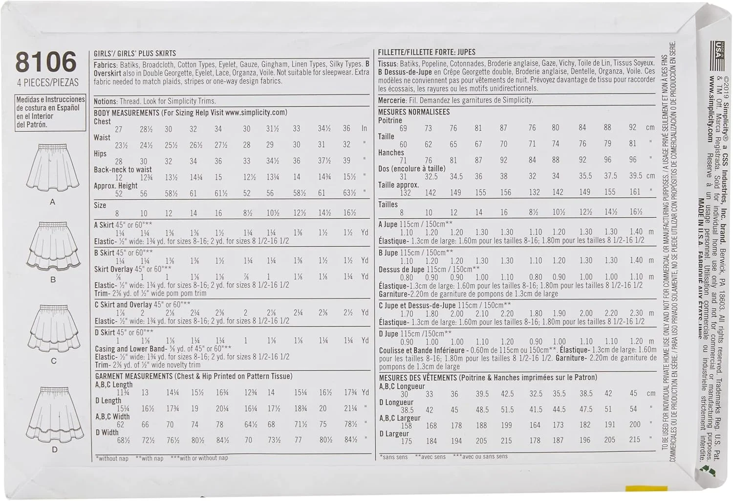 الگوی سادگی 8106 BB آموزش دوخت دامن دخترانه پلاس، کاغذی، 22x15x1 سانتی متر الگوی سادگی 8106 BB آموزش دوخت دامن دخترانه پلاس، کاغذی، 22x15x1 سانتی متر