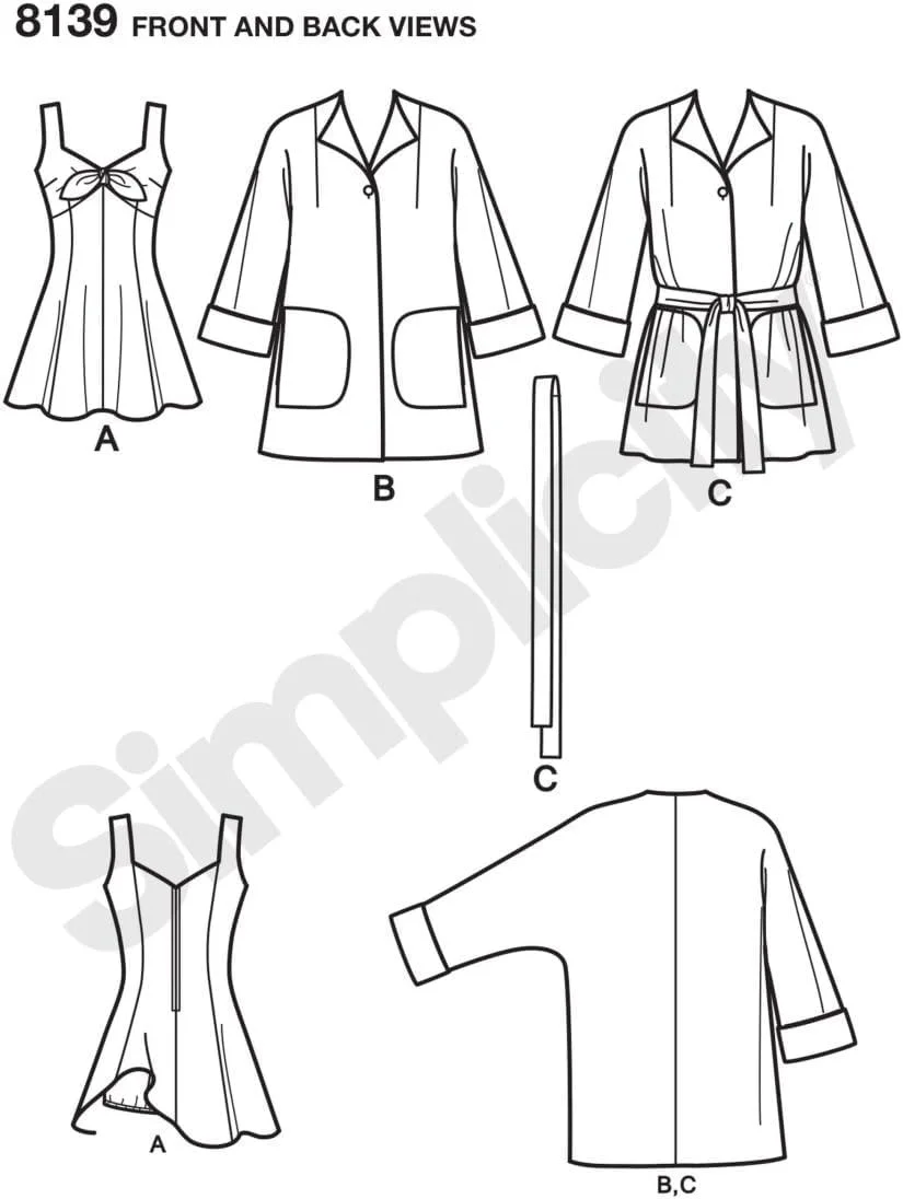 الگوی سادگی 8139 لباس شنای قدیمی زنانه و کت ساحلی، کاغذی، سفید، فرش تک رنگ عاجی سایز: 160x230 سانتی متر