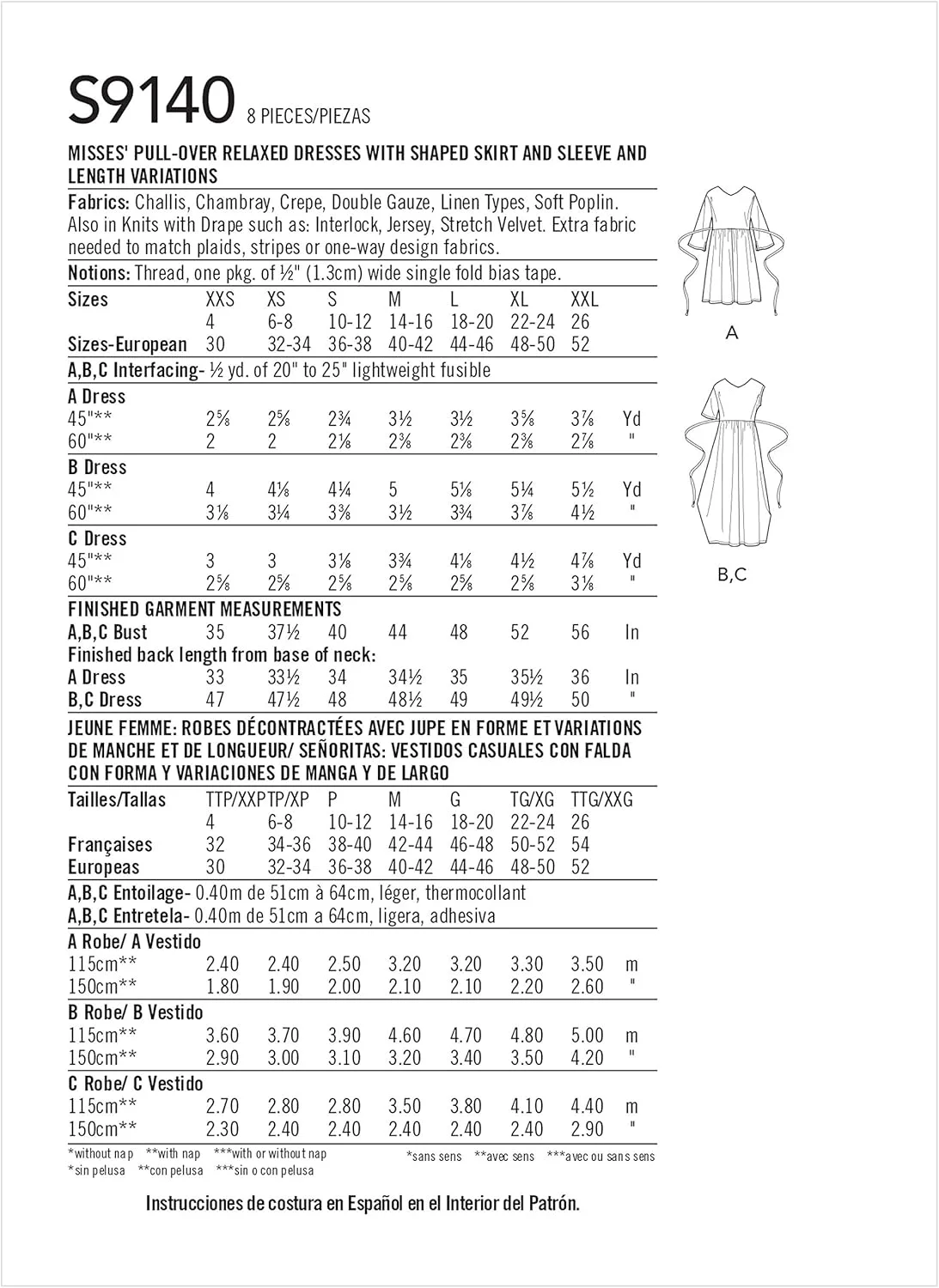 الگوی خیاطی سادگی S9140، پیراهن زنانه مدل پولور راحت، مدل A (XXS-XS-S-M-L-XL-XXL)