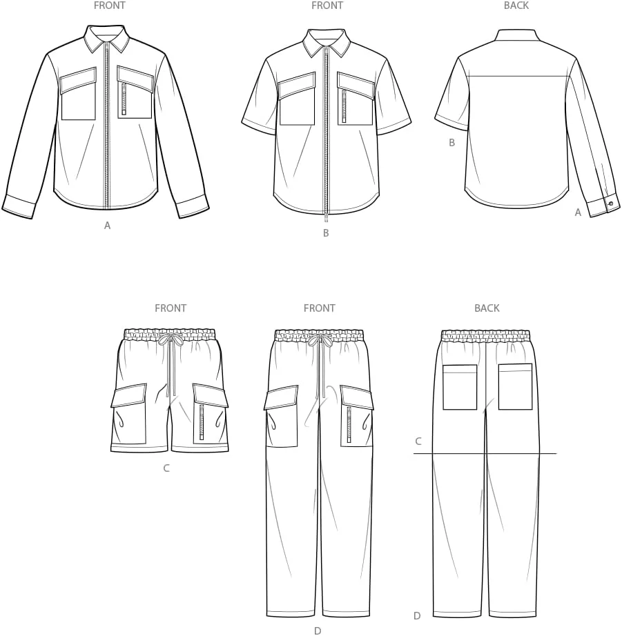 الگوی خیاطی مردانه SIMPLICITY مدل SS3110AA برای پیراهن، شورت و شلوار سایز AA (34-36-38-40-42)