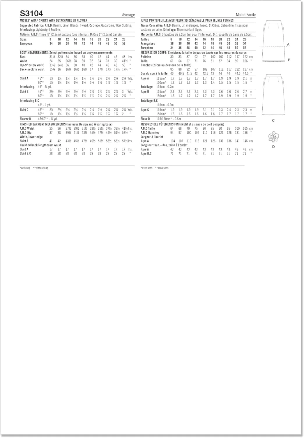 الگوی خیاطی SIMPLICITY SS3104Y5 دامن های پیلیسه زنانه با گل سه بعدی جداشدنی Y5 (سایز 18-20-22-24-26)