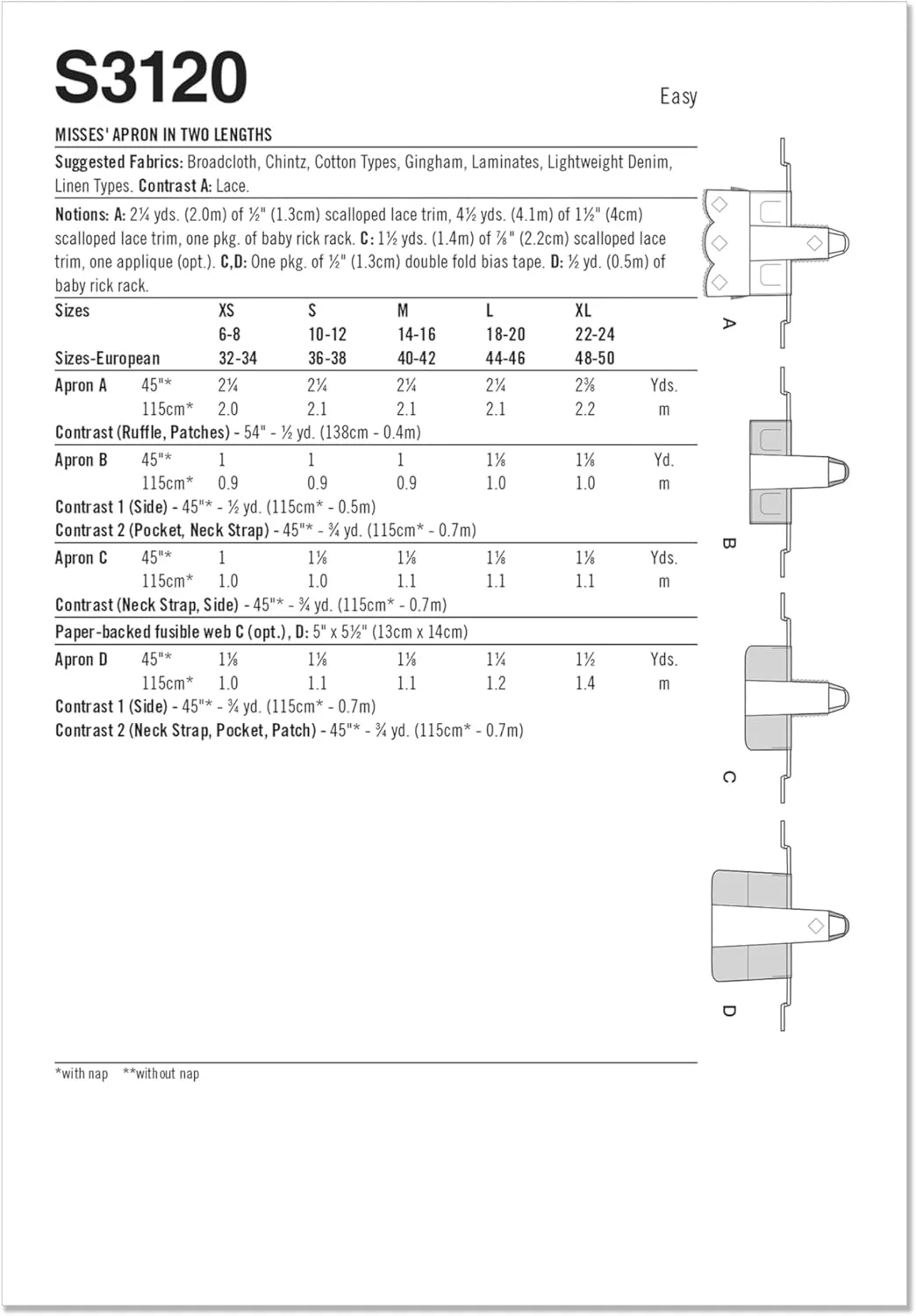 الگوی خیاطی SIMPLICITY مدل SS3120A پیش بند زنانه در دو قد A (XS-S-M-L-XL) الگوی خیاطی SIMPLICITY مدل SS3120A پیش بند زنانه در دو قد A (XS-S-M-L-XL)