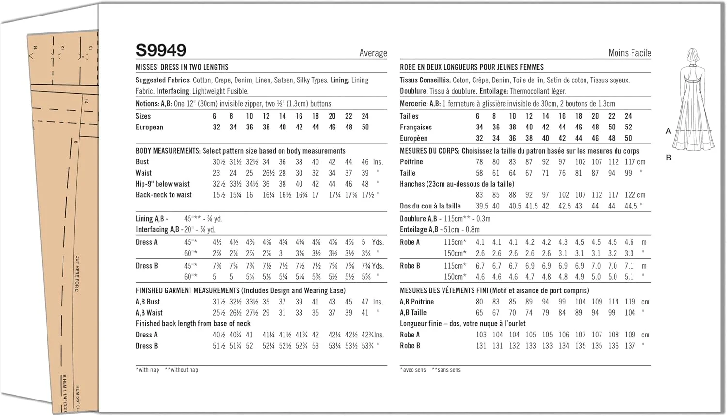 الگوی خیاطی SIMPLICITY مدل SS9949U5، لباس زنانه در دو قد مختلف، سایز U5 (16-18-20-22-24)