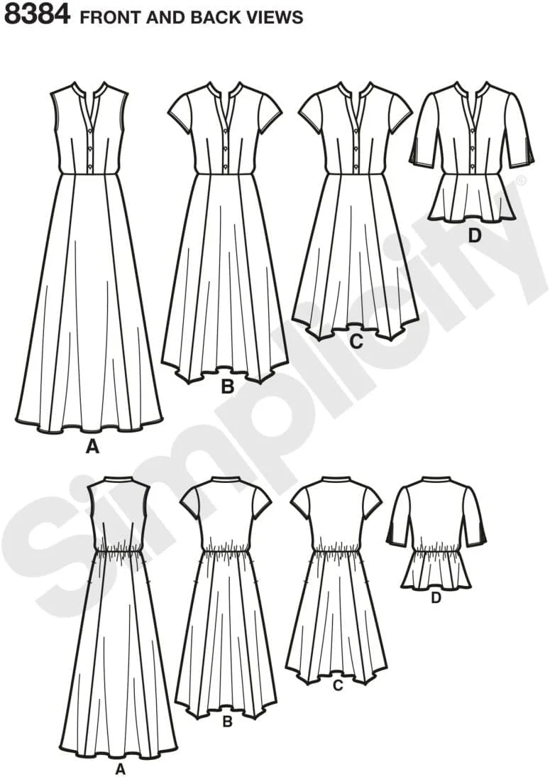 الگوی سادگی 8384 لباس زنانه با تغییرات قد و تاپ، کاغذی، سفید، 22 x 15 x 1 سانتی متر