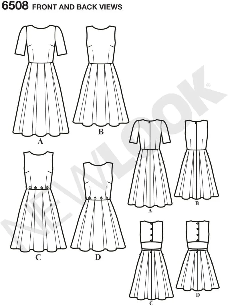 الگوی لباس زنانه سیمپلیسیتی نیو لوک 6508 با مدل های متنوع پشت باز یا بسته، کاغذی، سفید، 22 x 15 x 1 سانتی متر