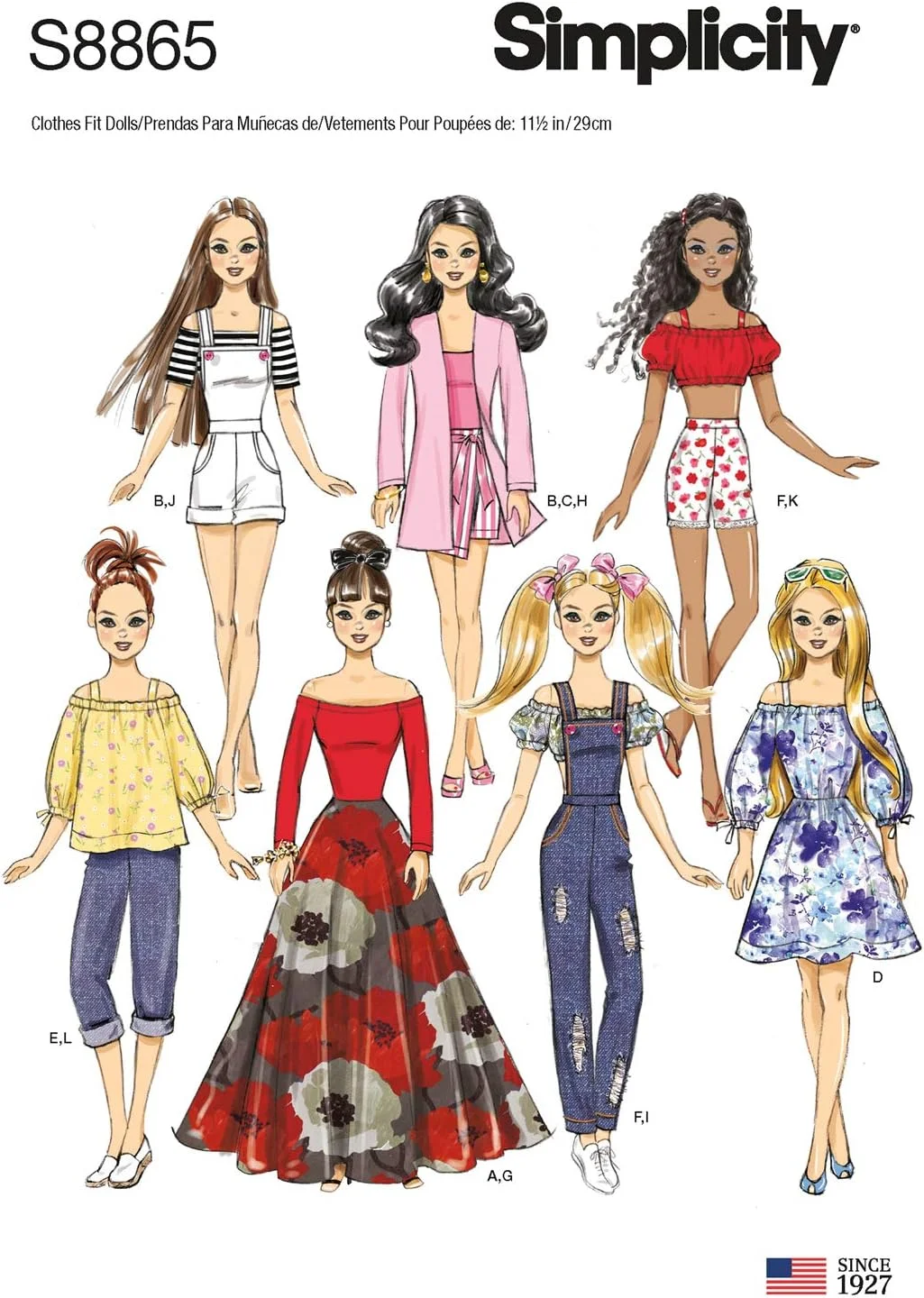 الگوهای خیاطی لباس عروسک Simplicity S8865 برای عروسک های 11.5 اینچی، کد 8865