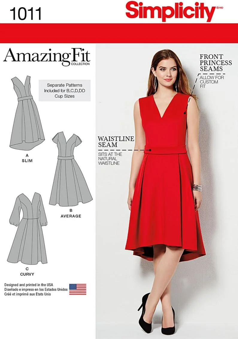 الگوی خیاطی سادگی 1011: لباس مناسب اندام شگفت انگیز زنانه و سایز بزرگ، سایز AA، سفید، (10-12-14-16-18)