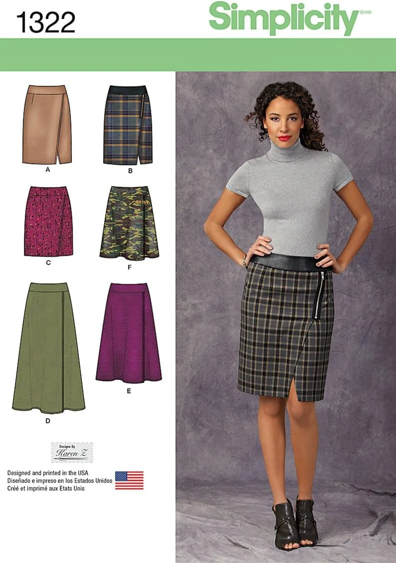 الگوی خیاطی سادگی 1322: دامن های باریک و کلوش زنانه مدل پیچشی، سایز U5