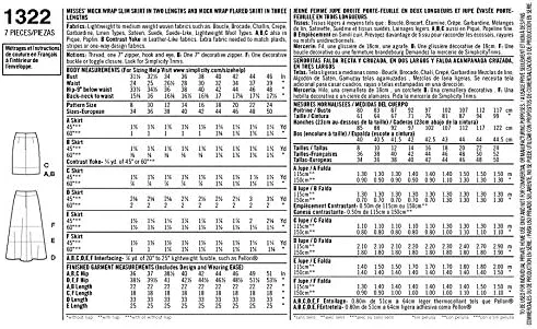 الگوی خیاطی سادگی 1322: دامن های باریک و کلوش زنانه مدل پیچشی، سایز U5