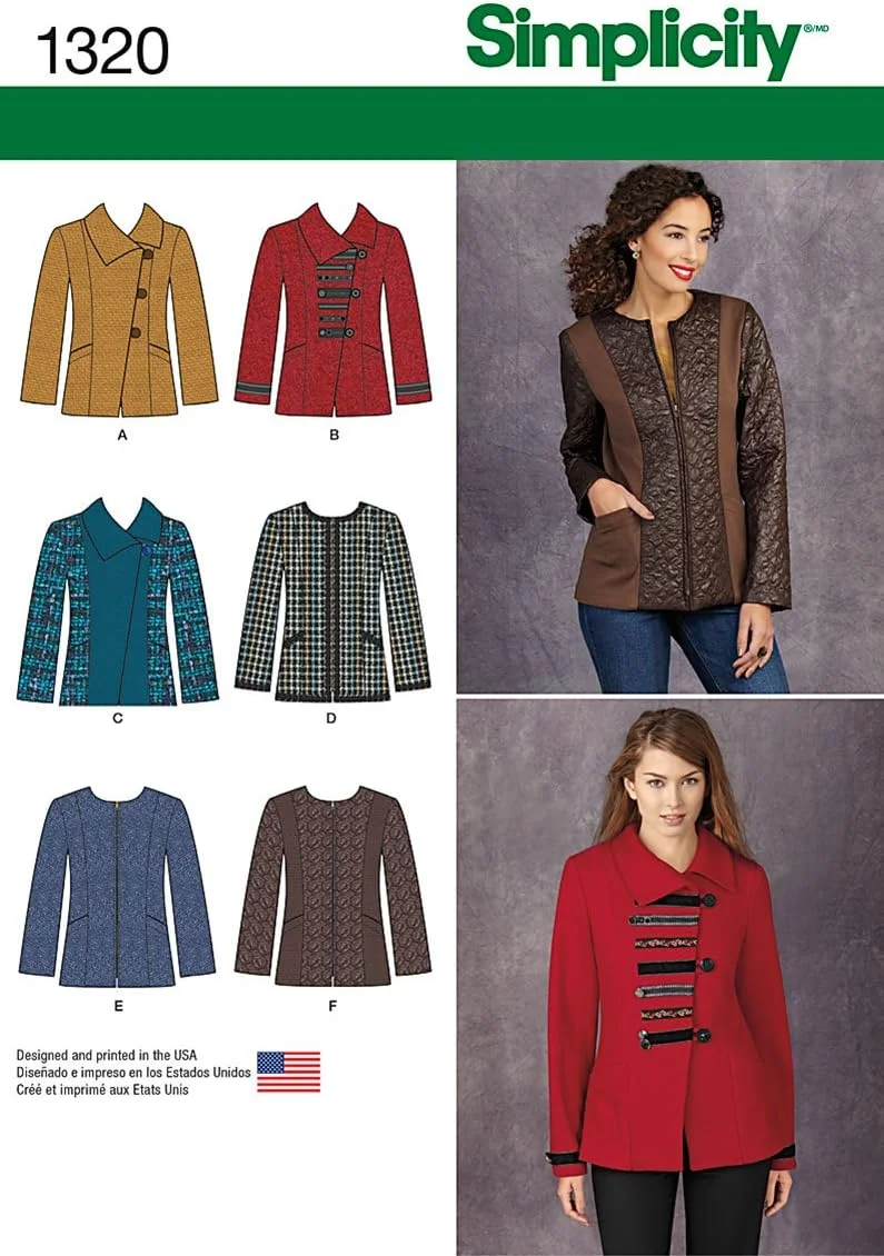 الگوی خیاطی سادگی 1320: ژاکت زنانه با مدل های جلوی متفاوت و تنوع پارچه، سایز U5