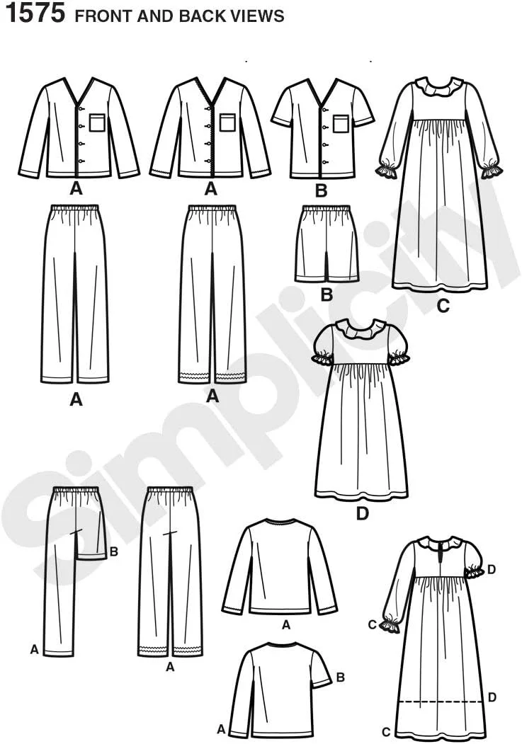 الگوی خیاطی سادگی 1575: لباس راحتی کودک، دخترانه و پسرانه، سایز، کاغذی، سفید، K5 (7-8-10-12-14)