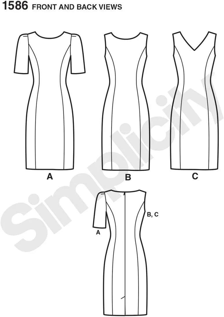 الگوی خیاطی سادگی 1586: لباس مناسب سایزهای معمولی و بزرگسالان، سایز AA، کاغذی، سفید، (10-12-14-16-18)