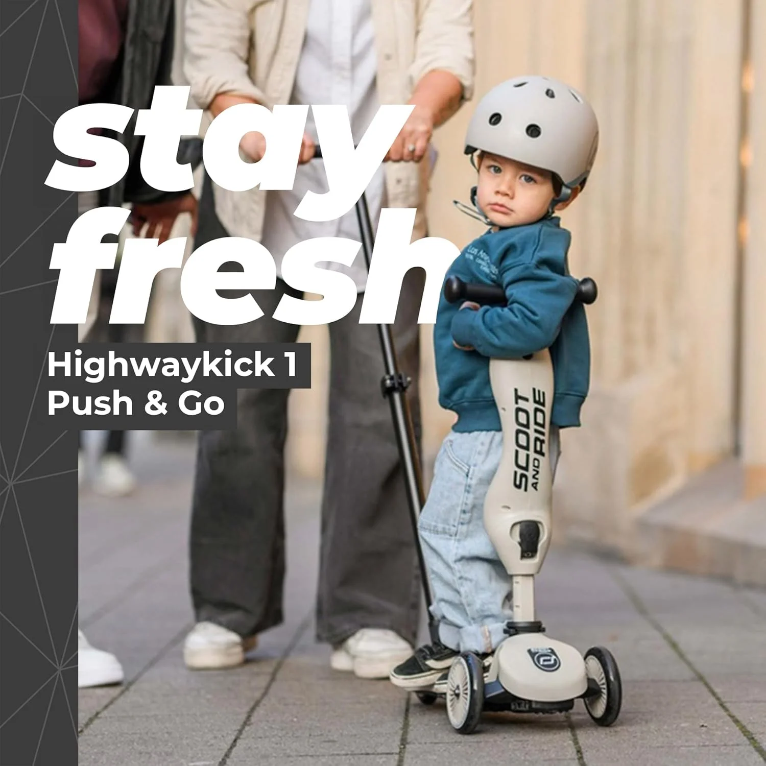 اسکوتر و سه چرخه Scoot & Ride Highwaykick 1 Push And Go - دوچرخه و اسکوتر 2 در 1، فرمان قابل تنظیم، تغییر شکل 1 کلیکی، صفحه پا ضد لغزش، سبک وزن و بادوام - Ash