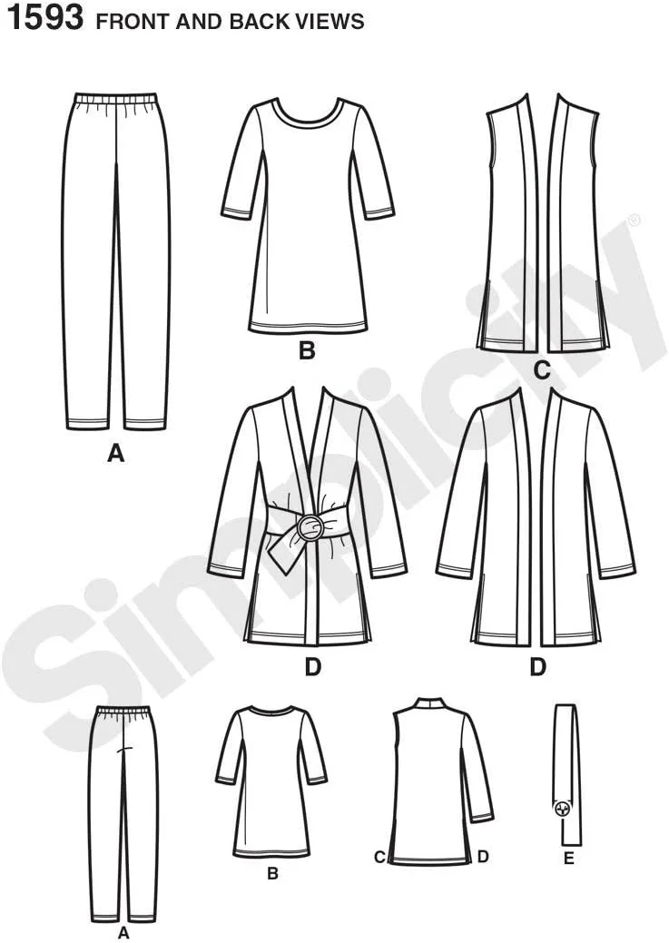 الگوی خیاطی سادگی 1593: لباس های بافتنی جداگانه زنانه و سایز بزرگ، سایز AA
