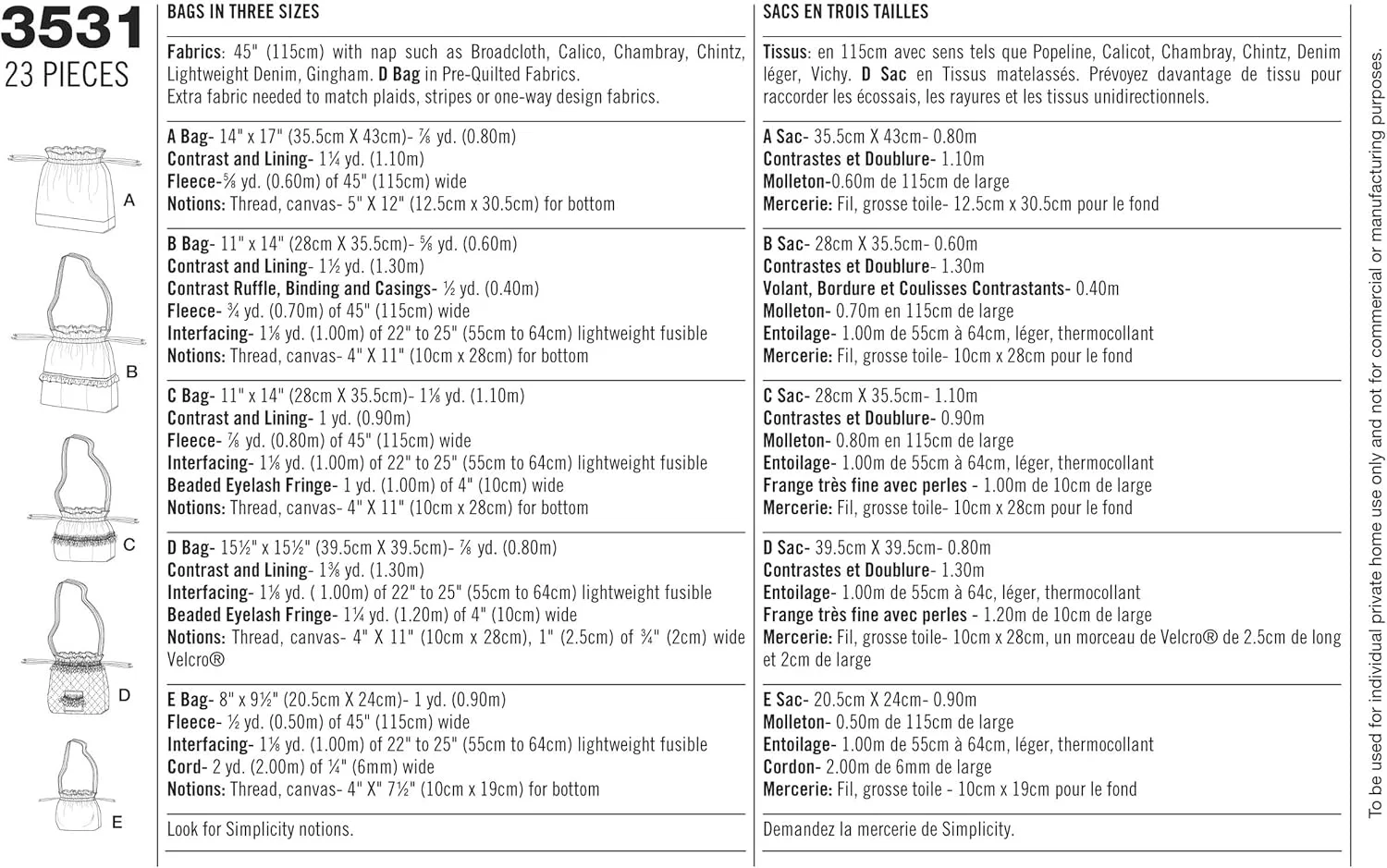 الگوی خیاطی سادگی 3531 لوازم جانبی، A (همه سایزها)
