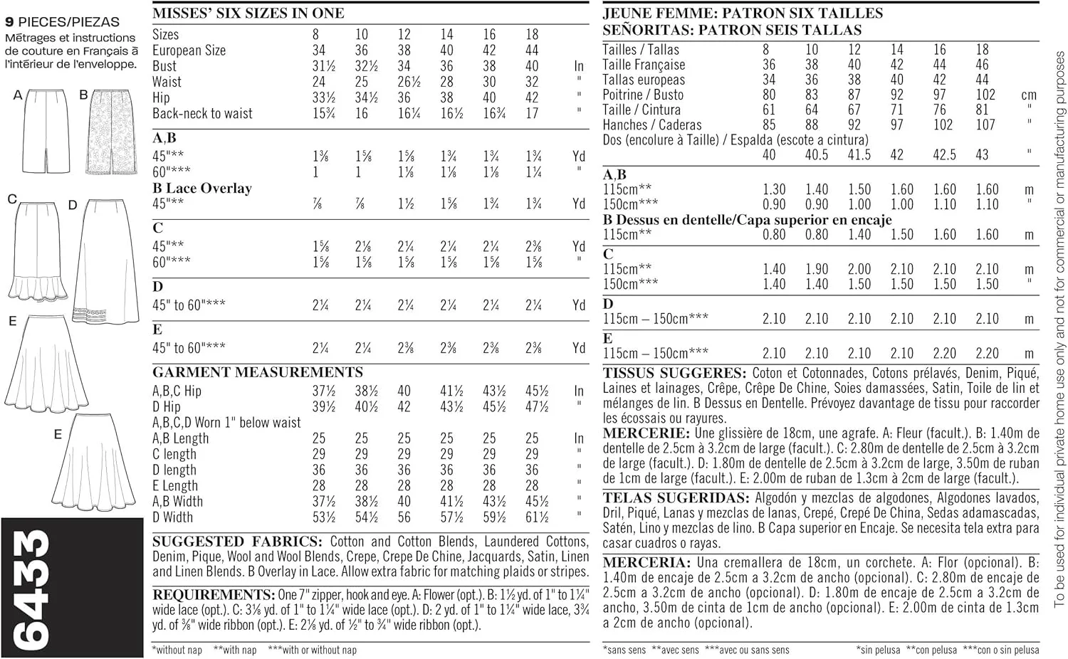 الگوی خیاطی دامن زنانه نیو لوک Simplicity 6433، سایز A (8-10-12-14-16-18)