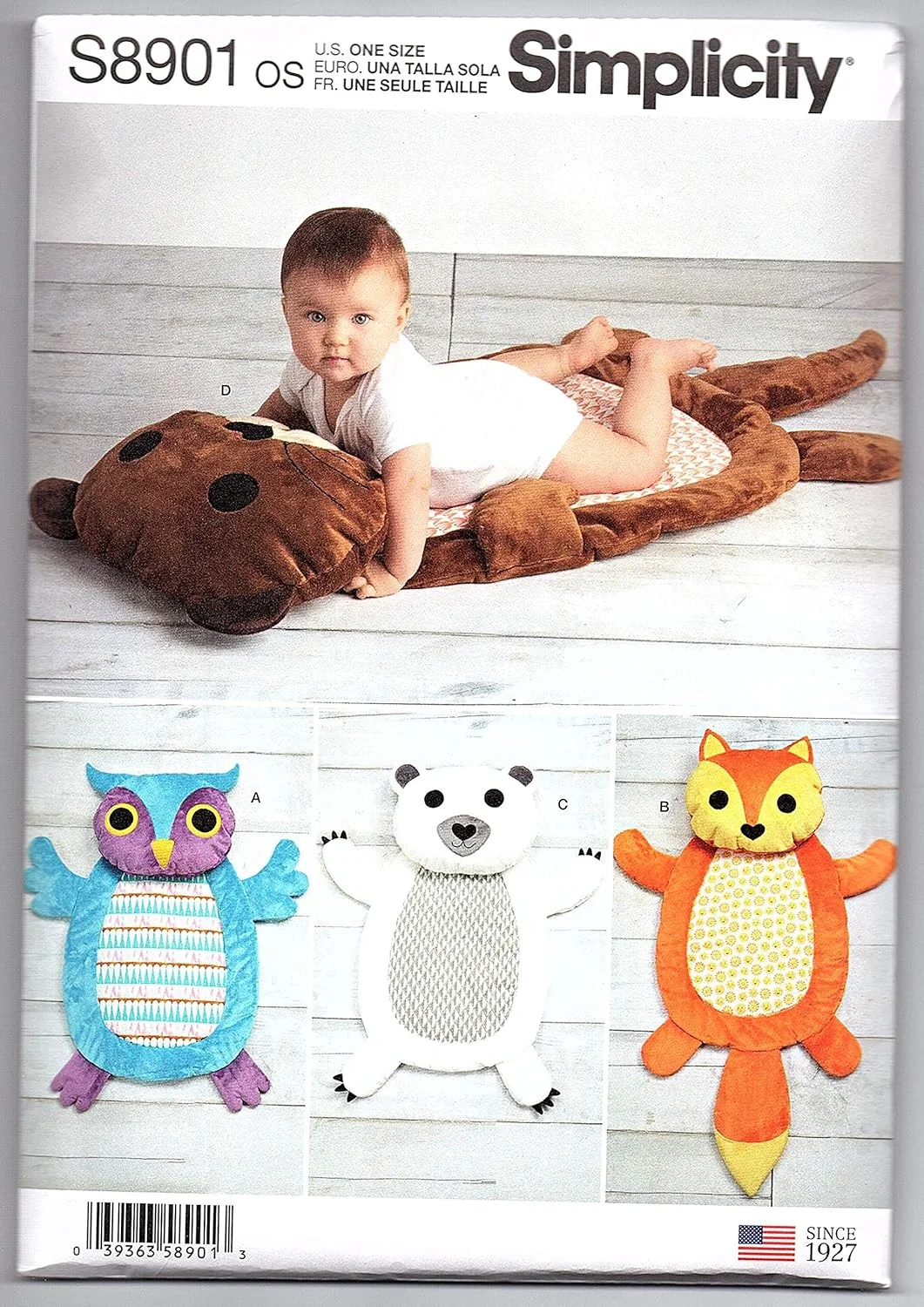 الگوی خیاطی سادگی S8901 تشک های حیوانات برای زمان بازی نوزاد، کاغذی، سفید، متنوع