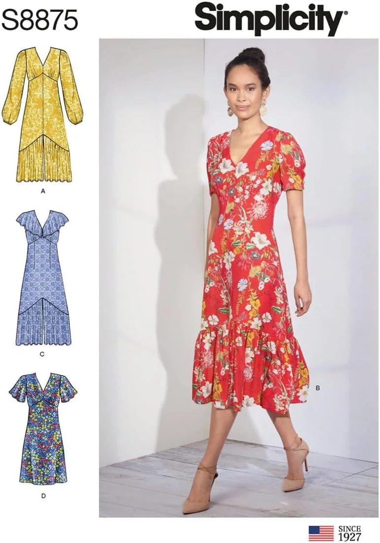 الگوی خیاطی سادگی S8875، لباس زنانه، کاغذی، سفید، متنوع