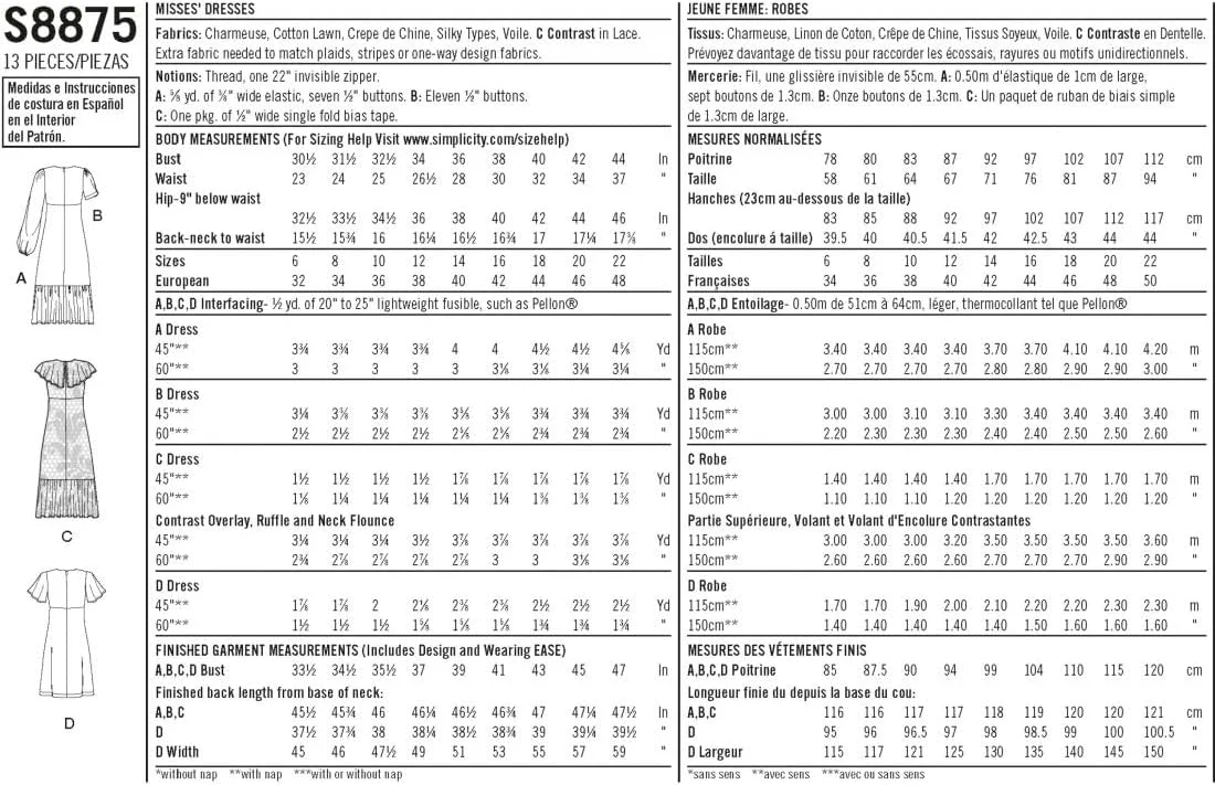 الگوی خیاطی سادگی S8875، لباس زنانه، کاغذی، سفید، متنوع