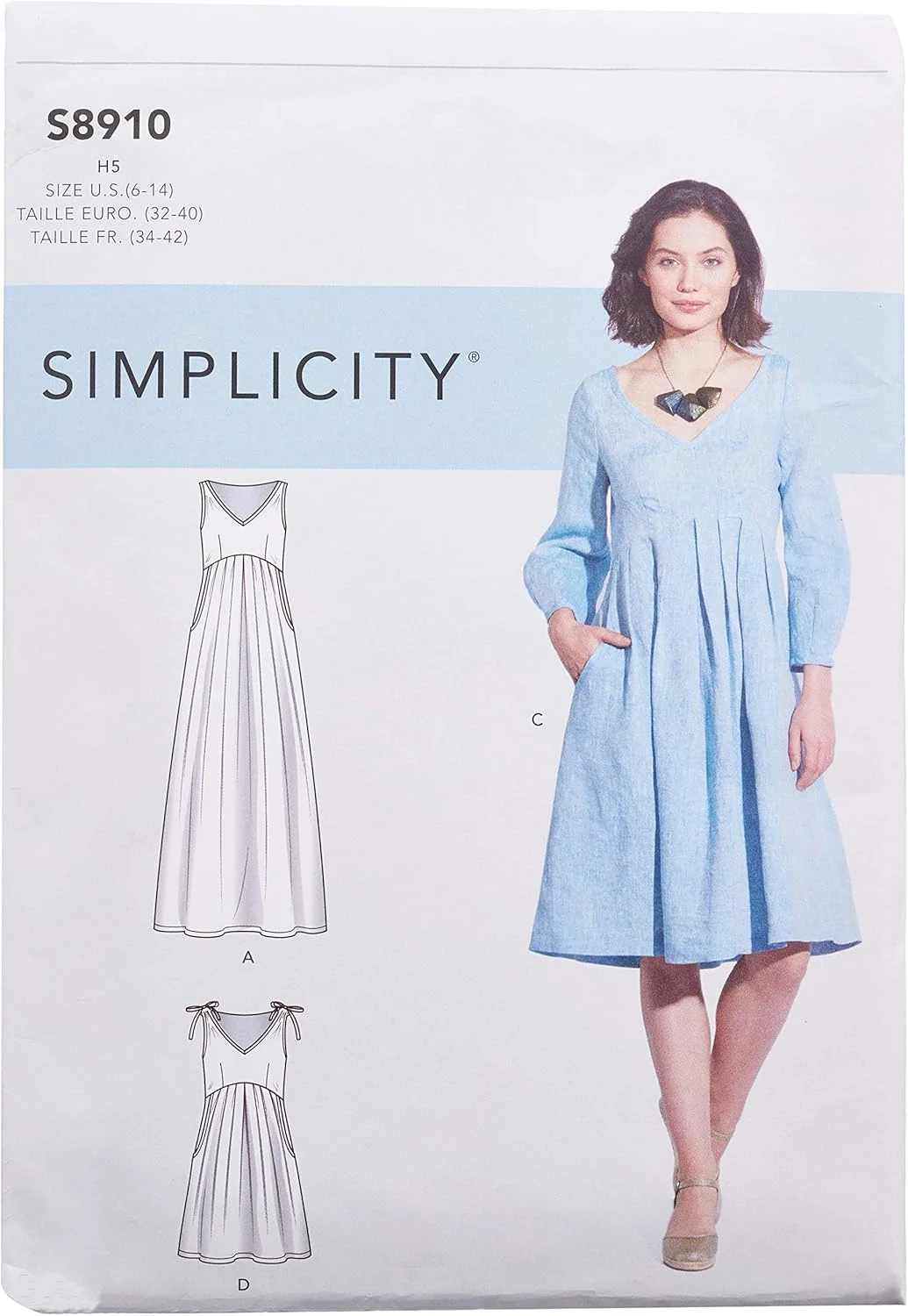 الگوی خیاطی سادگی S8910، لباس زنانه، سایز H5 (6-8-10-12-14)