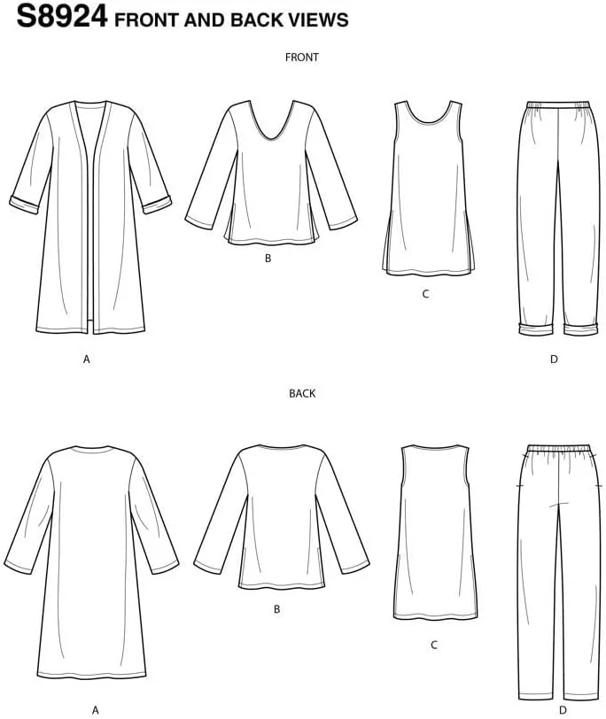 الگوی خیاطی سادگی S8924 برای کت، تاپ، تونیک و شلوار کشی زنانه، سایز H5 (6-8-10-12-14)
