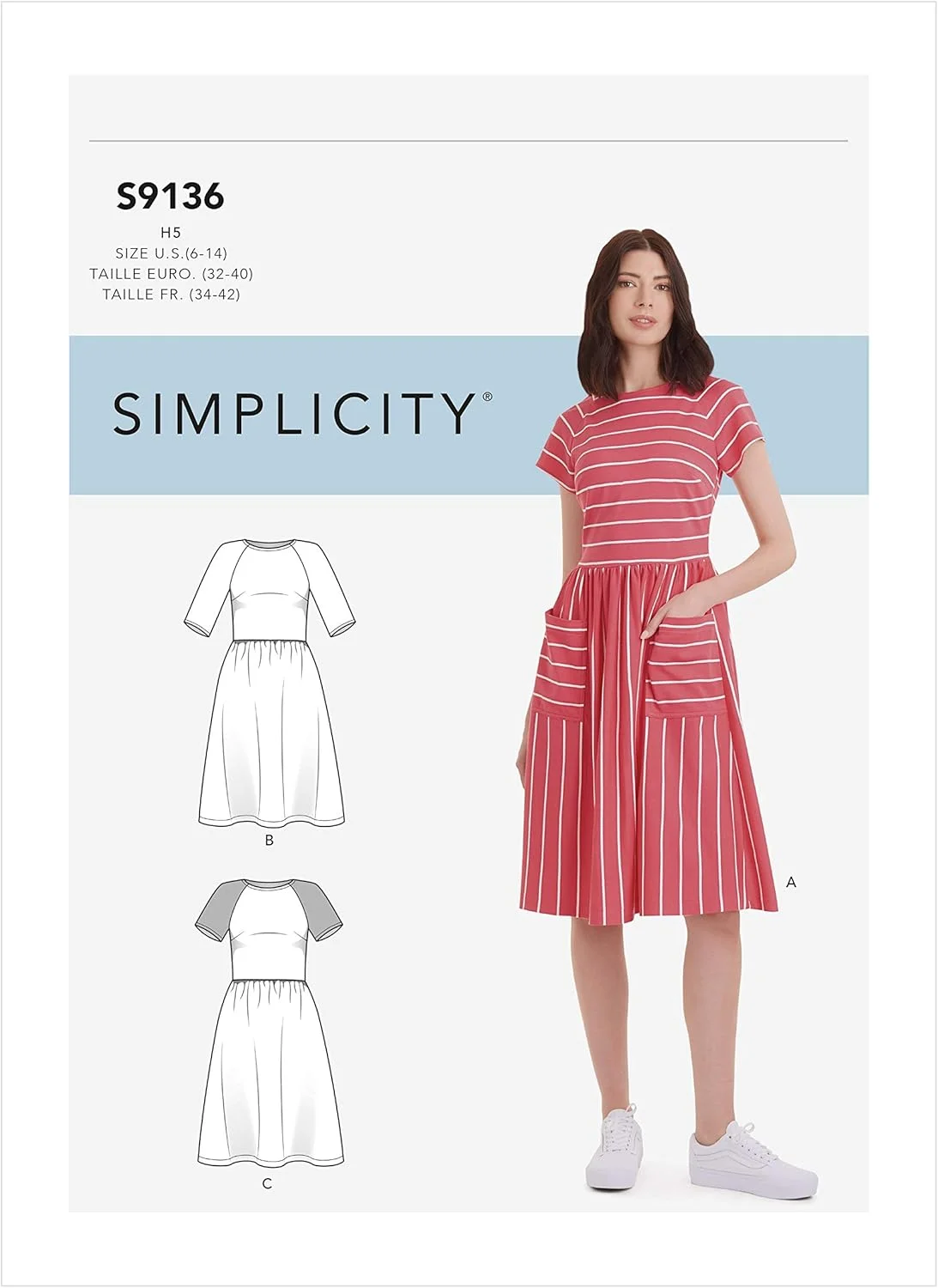 الگوی خیاطی سادگی S9136، لباس زنانه، سایز H5 (6-8-10-12-14)