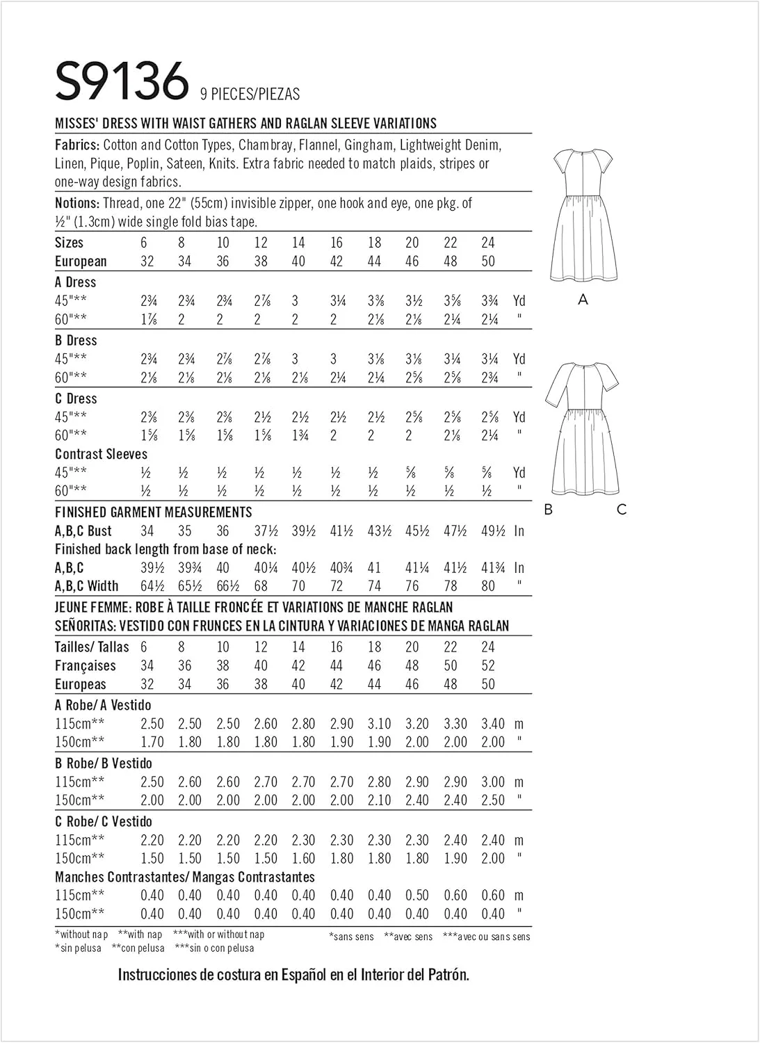 الگوی خیاطی سادگی S9136، لباس زنانه، سایز H5 (6-8-10-12-14)