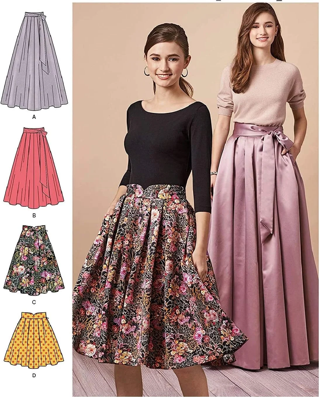الگوی خیاطی سادگی R10023 / 8743 - دامن های پلیسه دار زنانه، سایز: H5 (6-8-10-12-14)