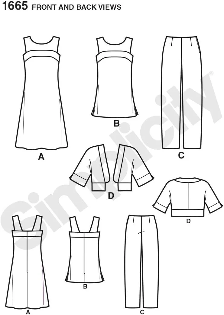 الگوی خیاطی سادگی 1665 لباس های جداگانه زنانه سایز R5