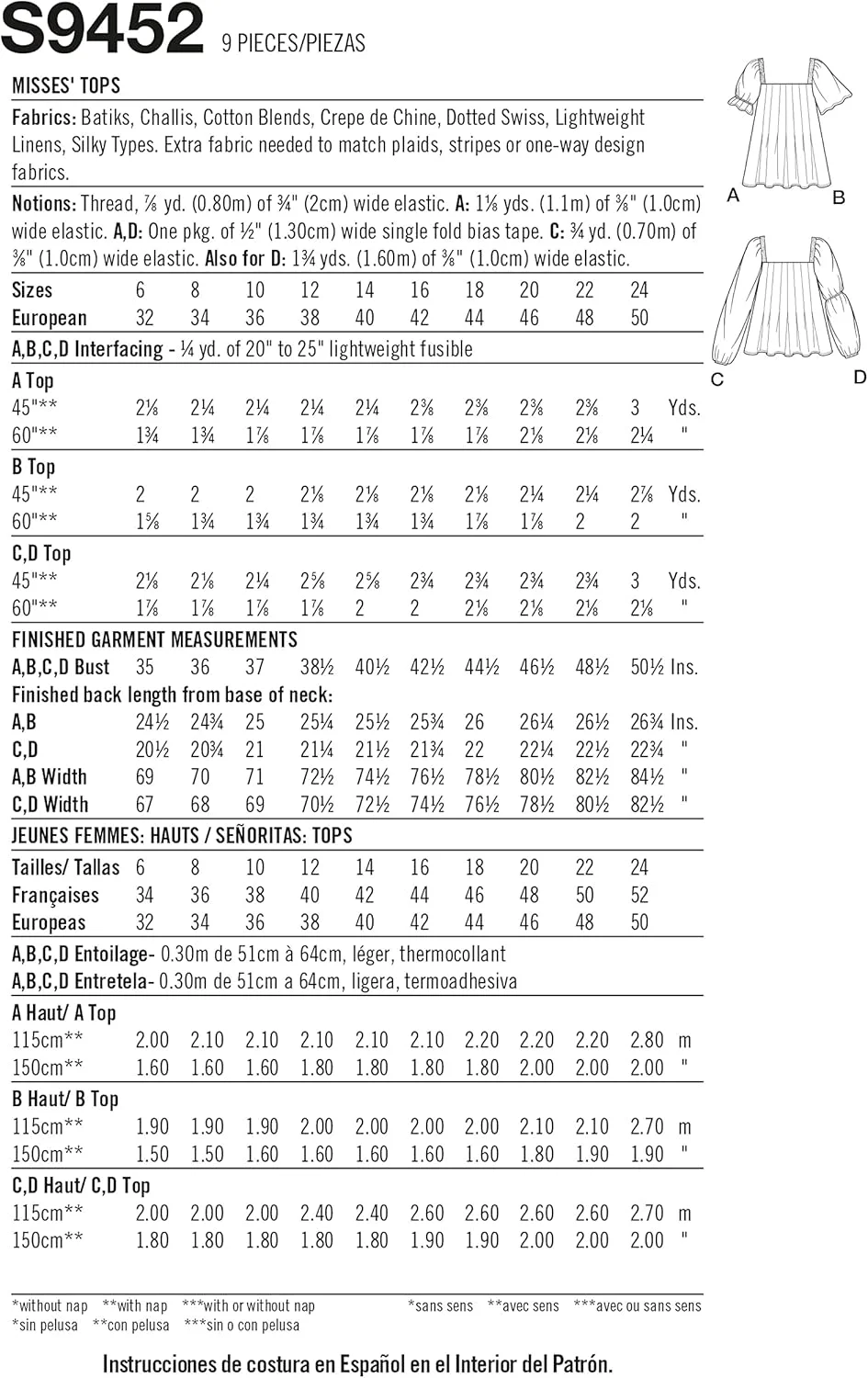 الگوی خیاطی سادگی S9452 تاپ زنانه