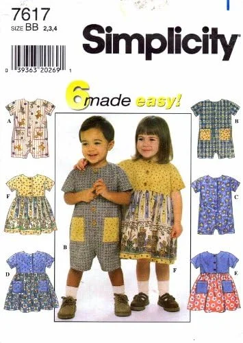 الگوی خیاطی سادگی 7617، رامپر و پیراهن دخترانه سایز 2 - 3 - 4