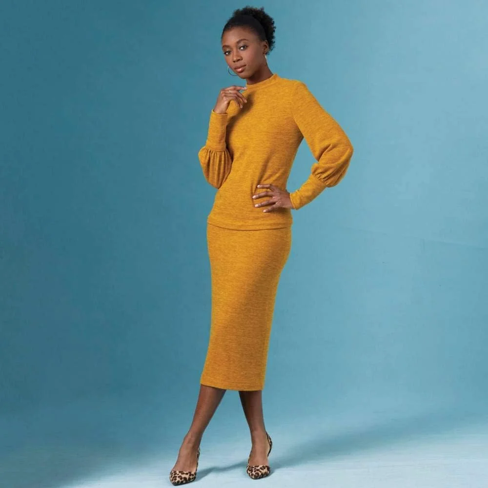 الگوی خیاطی سادگی S8982 لباس بافتنی دو تکه زنانه، تاپ، دامن، کاغذی، سفید، متنوع