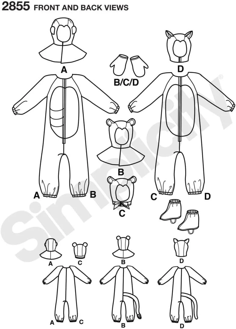 الگوی خیاطی سادگی U02855A لباس کودک، پسر و دختر، کاغذی، سفید، A (XS,S,M,L)