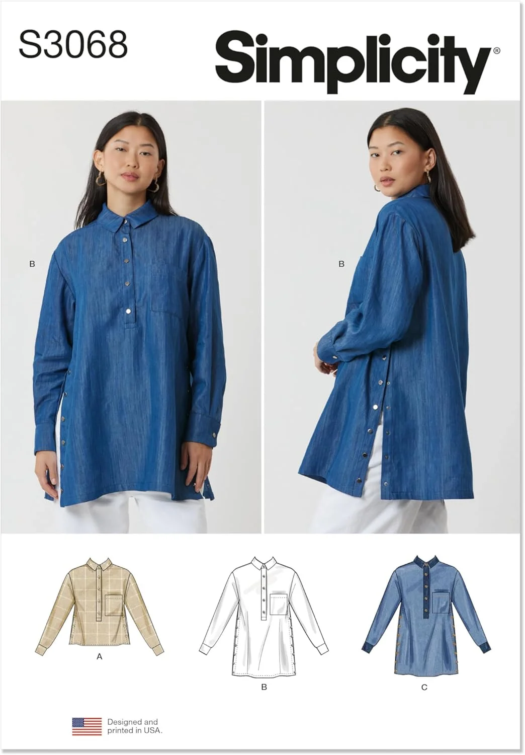 الگوی خیاطی تاپ و تونیک زنانه Simplicity SS3068A، کد طراحی S3068، سایزهای XS-S-M-L-XL-XXL