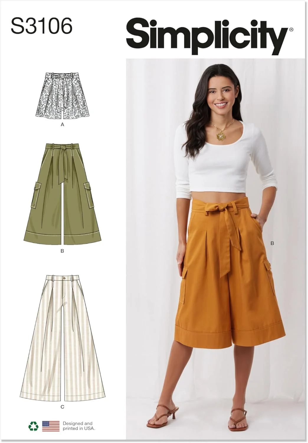 الگوی خیاطی شلوارک و شلوار پا گشاد زنانه Simplicity SS3106U5، کد طراحی S3106، سایزهای 16-18-20-22-24