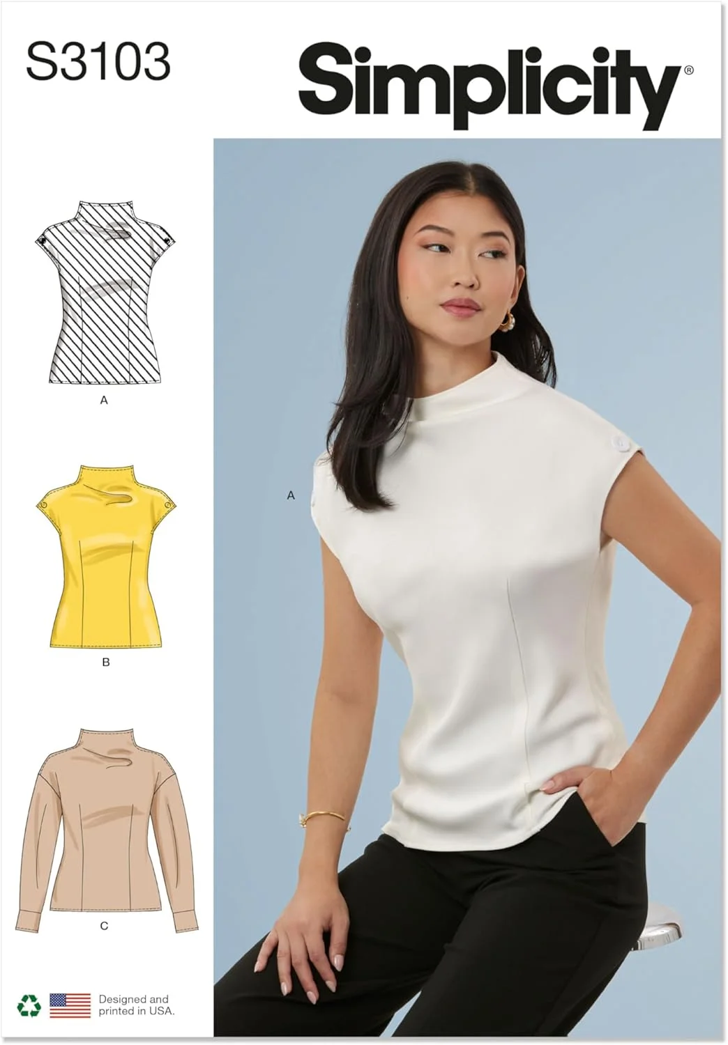 الگوی خیاطی تاپ یقه قیفی زنانه Simplicity SS3103D5، طرح S3103، سایزهای 4-6-8-10-12