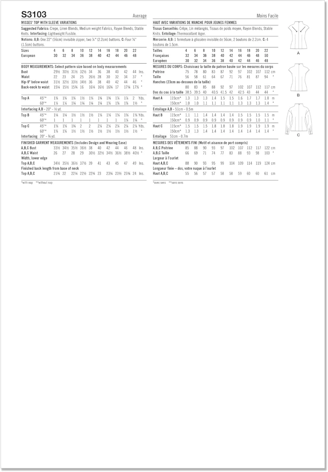 الگوی خیاطی تاپ یقه قیفی زنانه Simplicity SS3103D5، طرح S3103، سایزهای 4-6-8-10-12