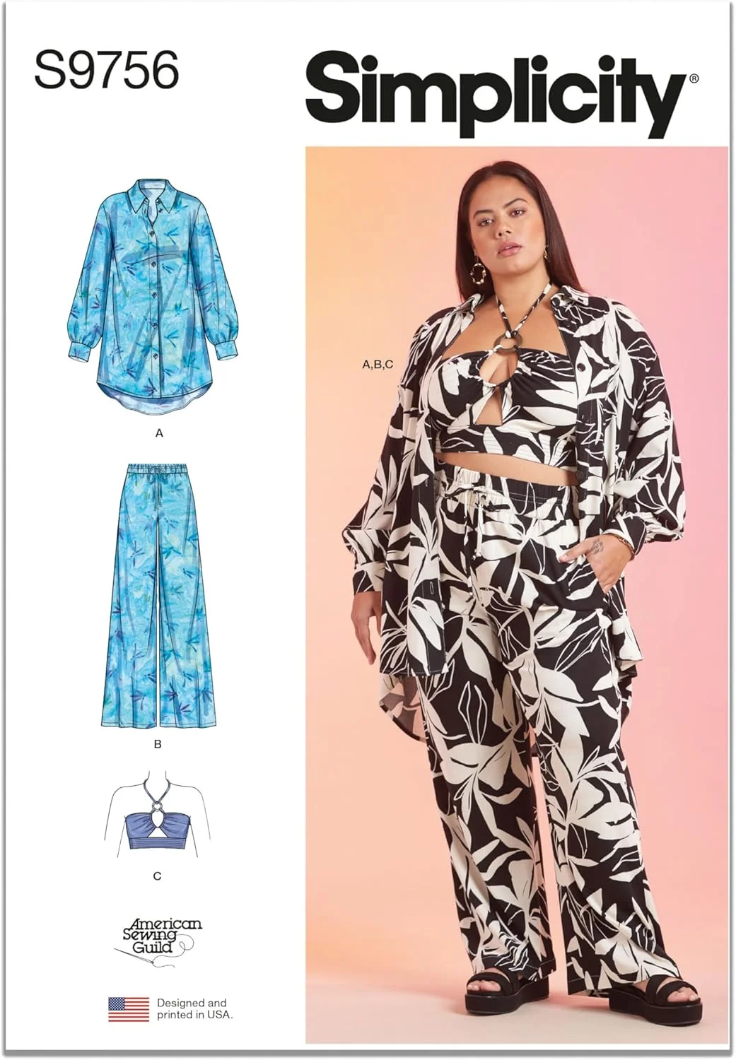 الگوی خیاطی زنانه و دخترانه Simplicity SS9756BB شامل شومیز، شلوار و نیم تنه هالتر برای انجمن خیاطی آمریکا BB (سایز 20W-22W-24W-26W-28W)