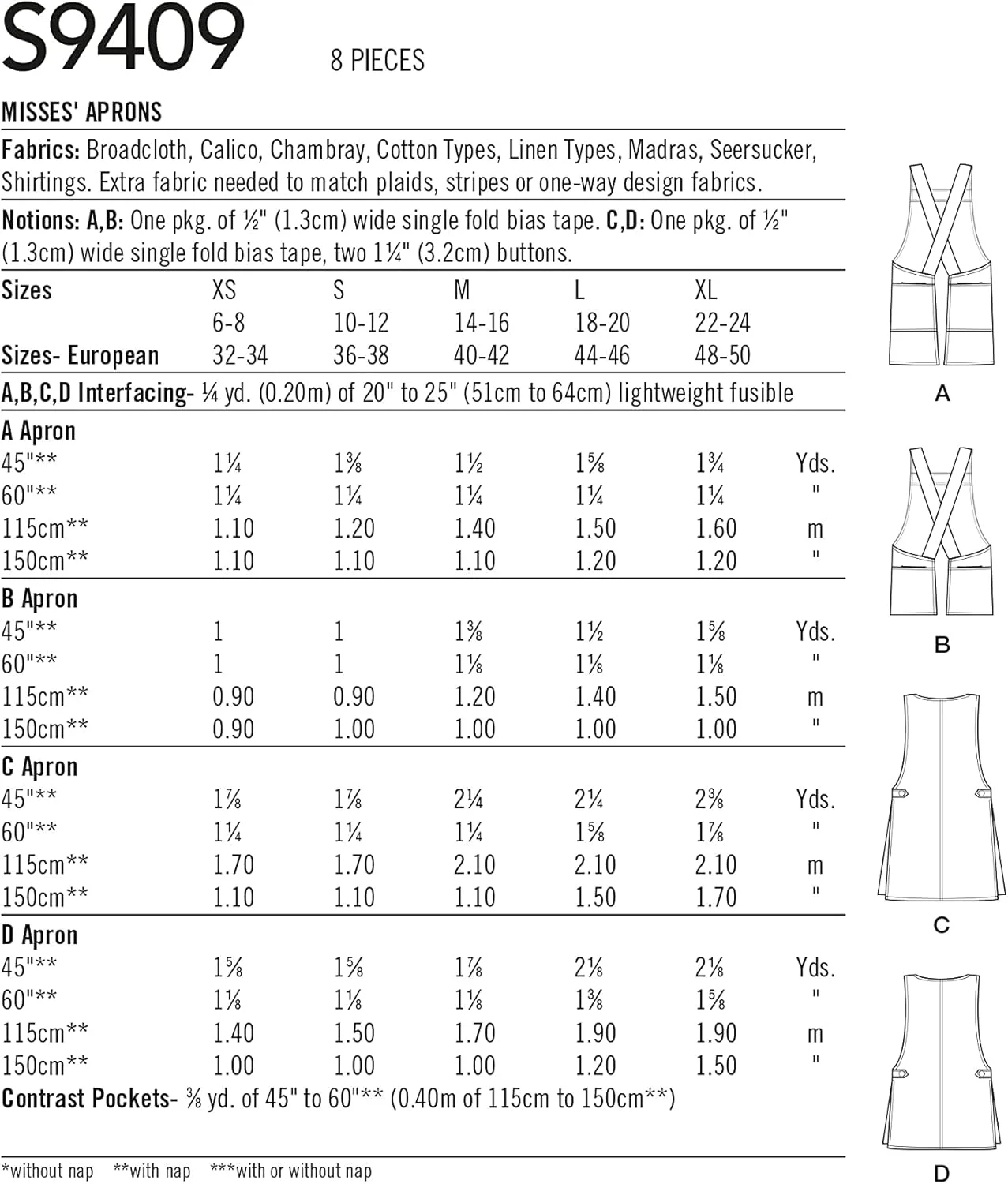 الگوهای سادگی، XS-S-M-L-XL الگوهای سادگی، XS-S-M-L-XL
