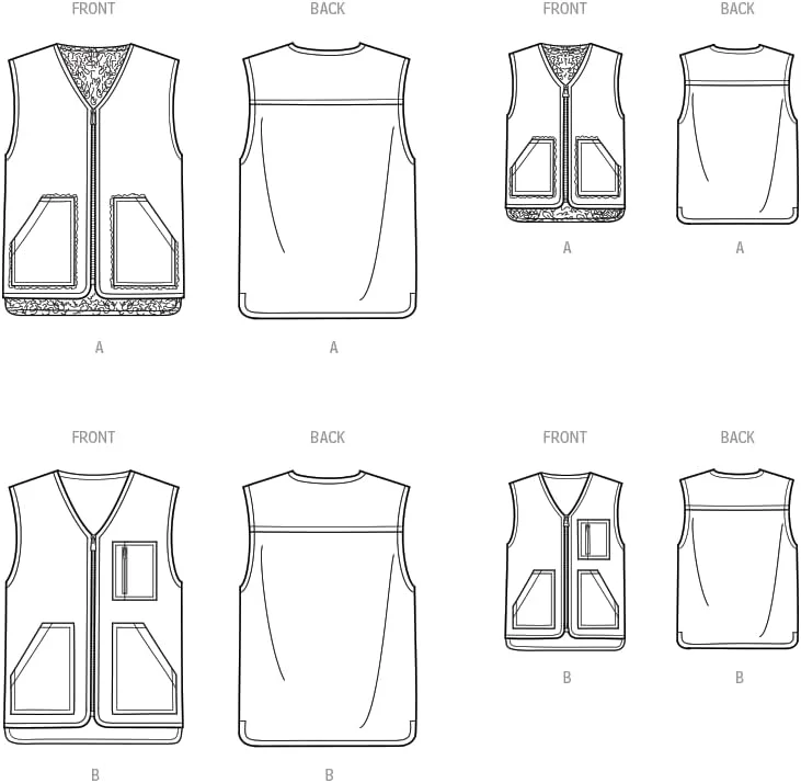 الگو خیاطی سیمپلیسی SS9860A جلیقه های آستردار برای کودکان، نوجوانان و بزرگسالان انجمن خیاطی آمریکا A (XS - L/XS - XL)