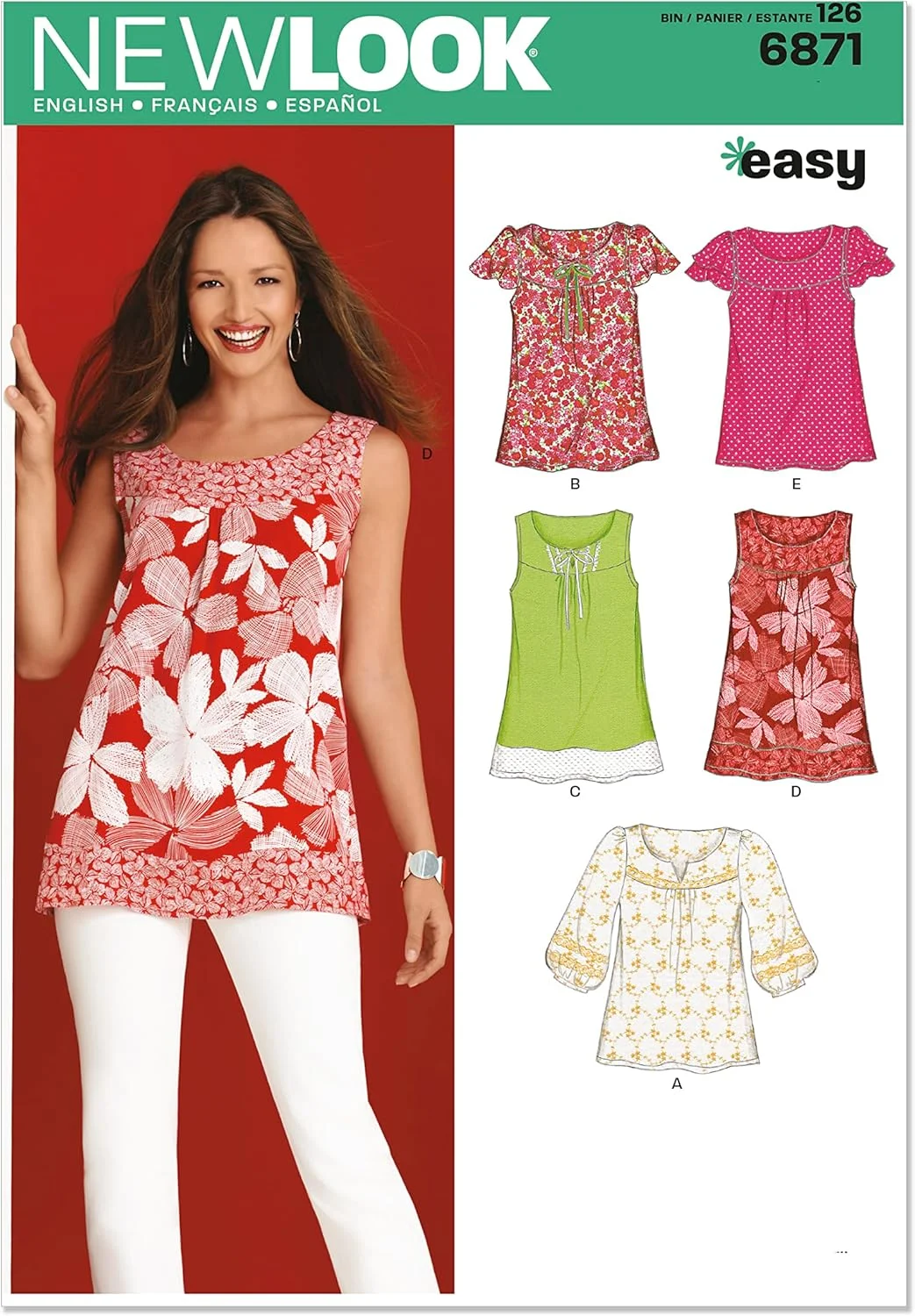 الگوی خیاطی تونیک و تاپ زنانه سیمپلیسیتی مدل U06871A، طرح نیو لوک، آسان دوز، کد 6871، سایزهای 38 تا 50