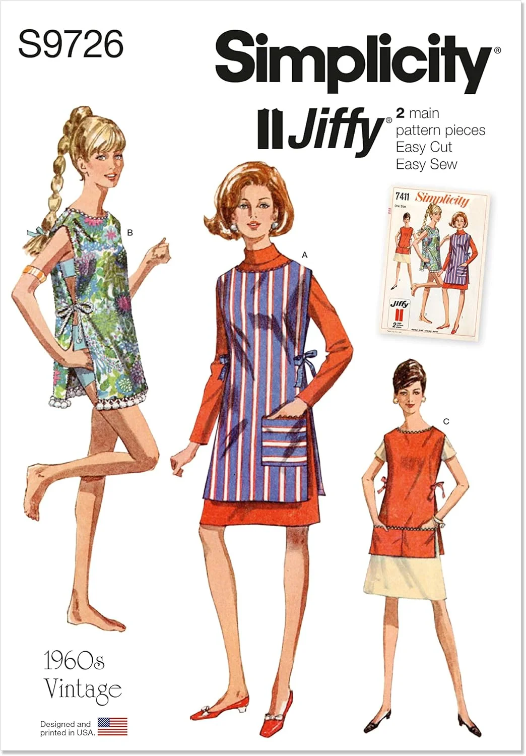 الگوی خیاطی پیش بند یا روپوش ساحلی زنانه سیمپلیسیتی وینتیج در دو قد، چند رنگ، 2 تکه