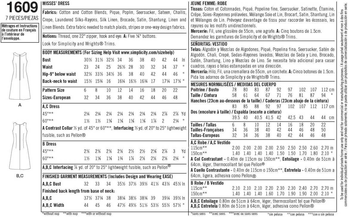 الگوهای خیاطی لباس زنانه وینتیج Simplicity 1609، سایزهای 6-14