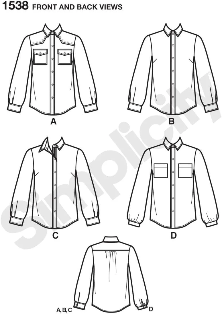 الگوهای خیاطی پیراهن دکمه دار زنانه Simplicity 1538، سایزهای 6-14