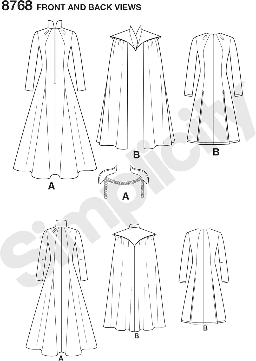 الگوی خیاطی شنل و لباس فانتزی زنانه Simplicity 8768، سایزهای 14-22 الگوی خیاطی شنل و لباس فانتزی زنانه Simplicity 8768، سایزهای 14-22