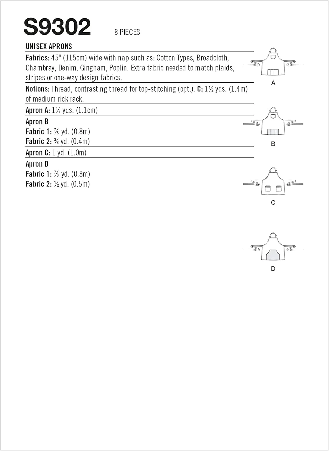 الگوی خیاطی پیش بند BBQ مردانه و زنانه Simplicity، کد 9302، سایز آزاد، سفید